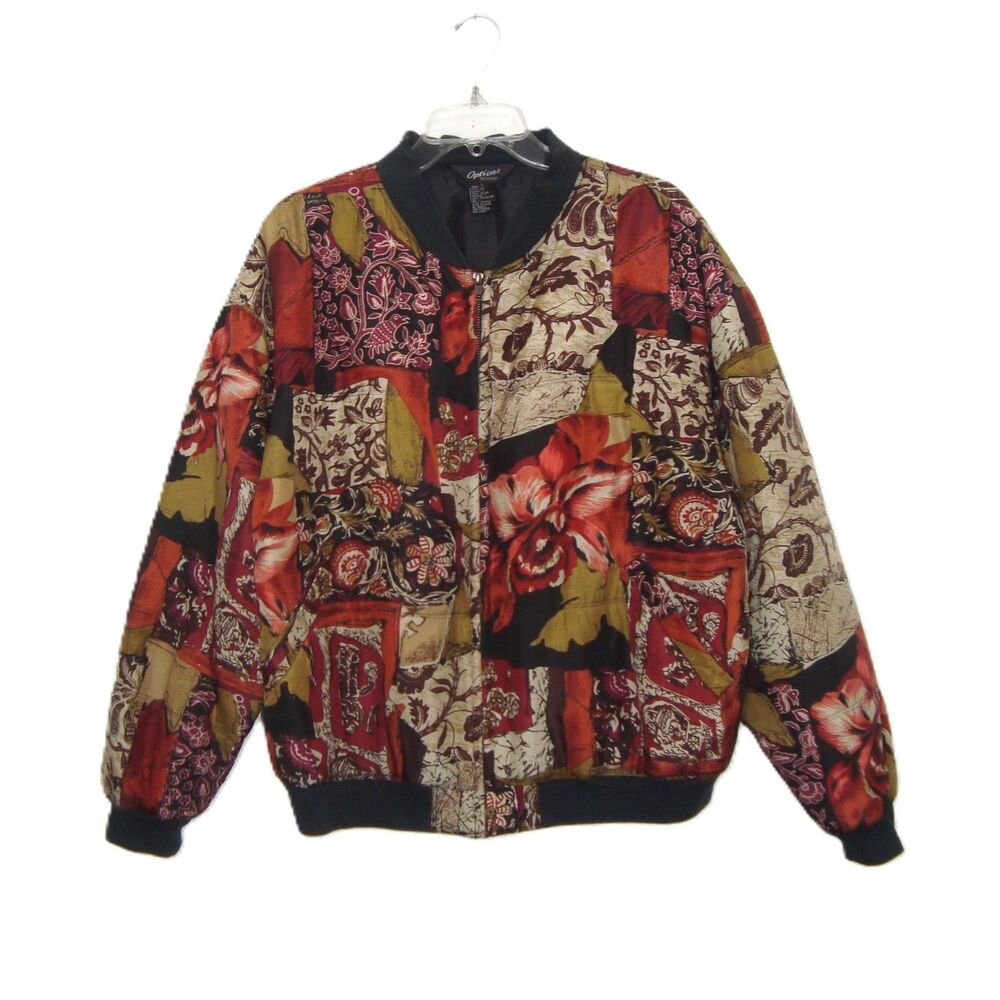 Options MELROSE Womens Silk Zip Up Bomber Jacket Size L Y2K Indie Boho